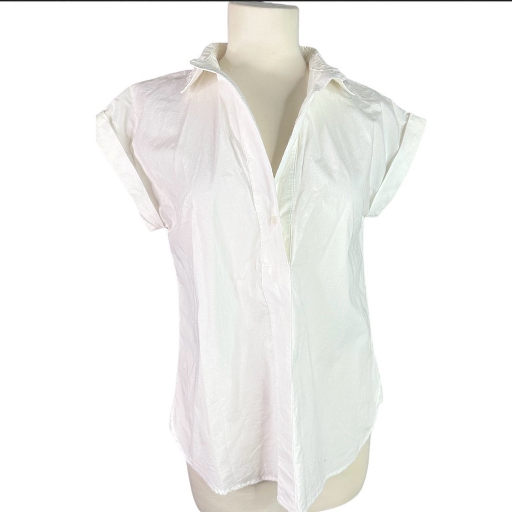 Stella Luce White Cotton Blend Cap Sleeve Pullover Two Button Blouse XL